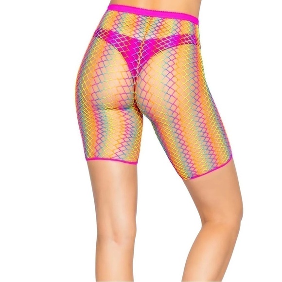 RAVE Festival Fishnet rainbow ombré Biker Shorts - Picture 3 of 5